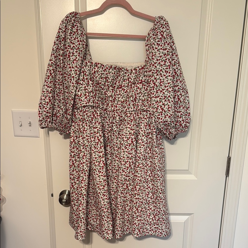 The A&F Emerson Poplin Puff Sleeve Mini Dress - Strawberry Print